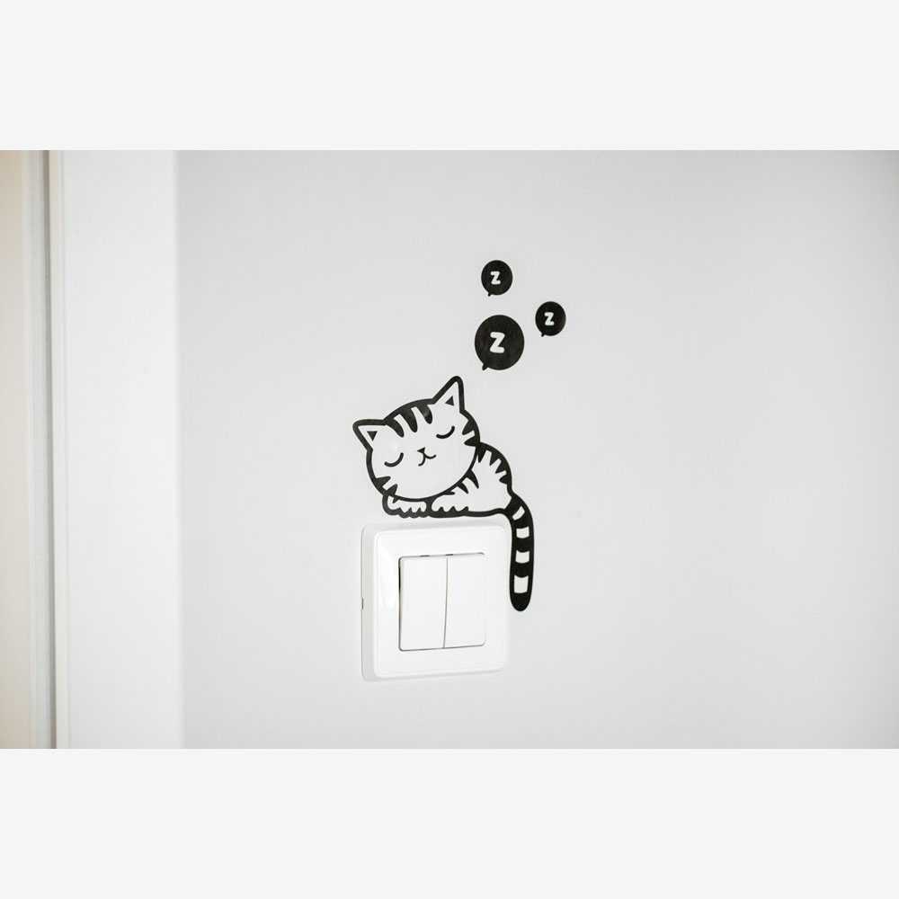 Stiker Dinding Lucu Sleeping Cat Wallpaper