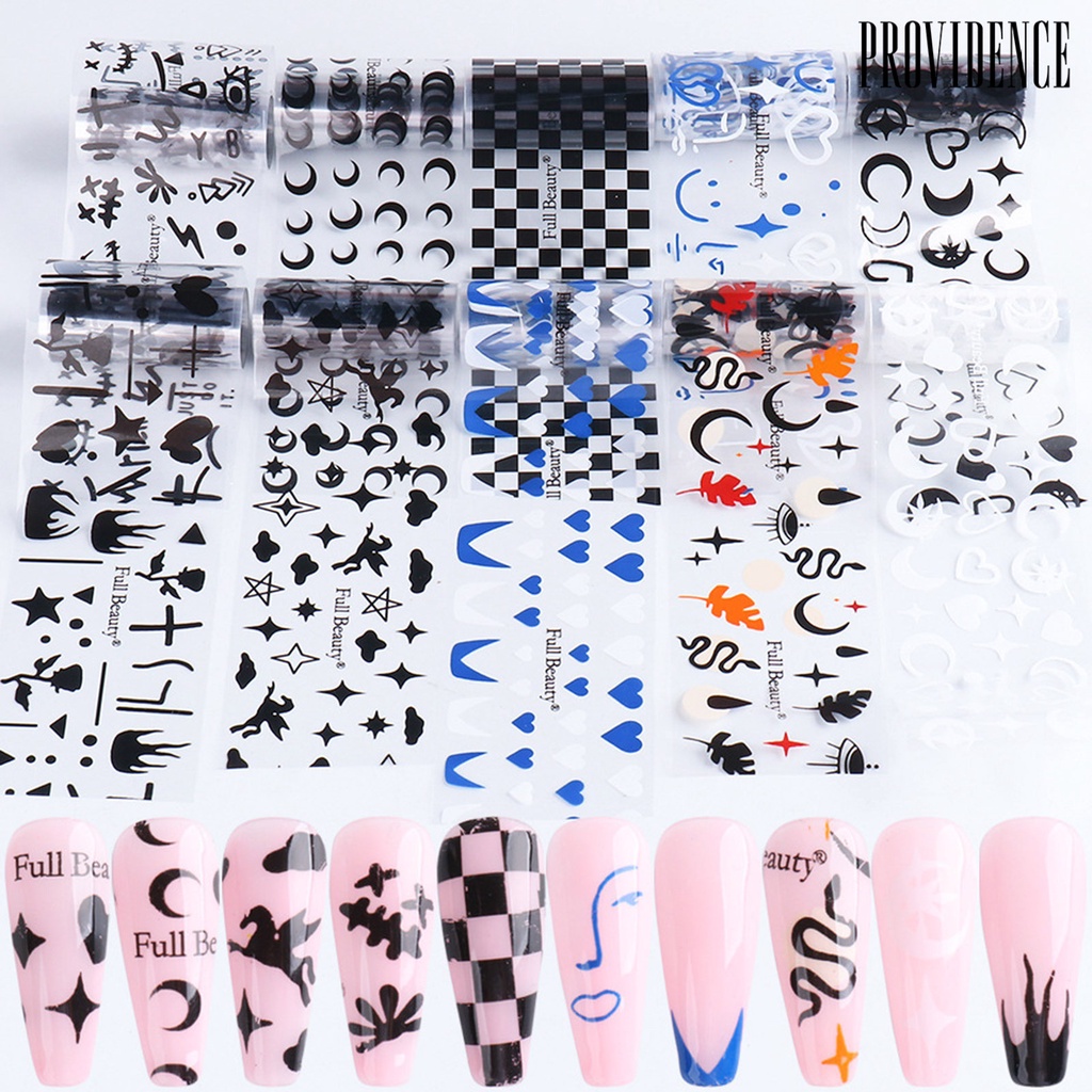 Providence 10Pcs/Set Nail Transfer Various Patterns DIY Colorful Nail Plaid Decal Adhesive Slider for Female