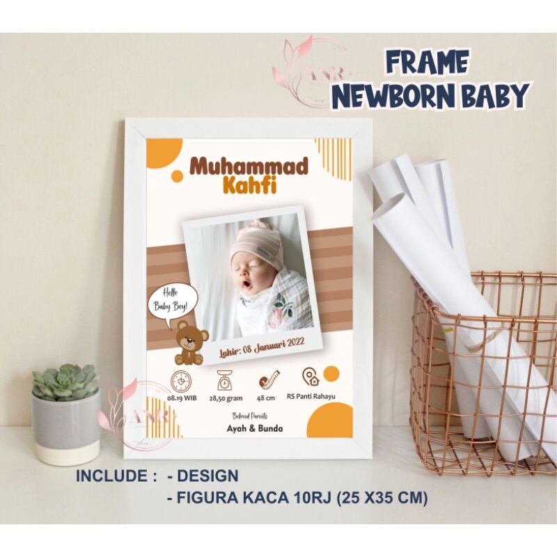 Biodata Bayi + Figura Kaca, Frame Newborn baby Aesthetic 10R Dekorasi Kamar Minimalis Hiasan Dinding aesthetic (BISA COD)