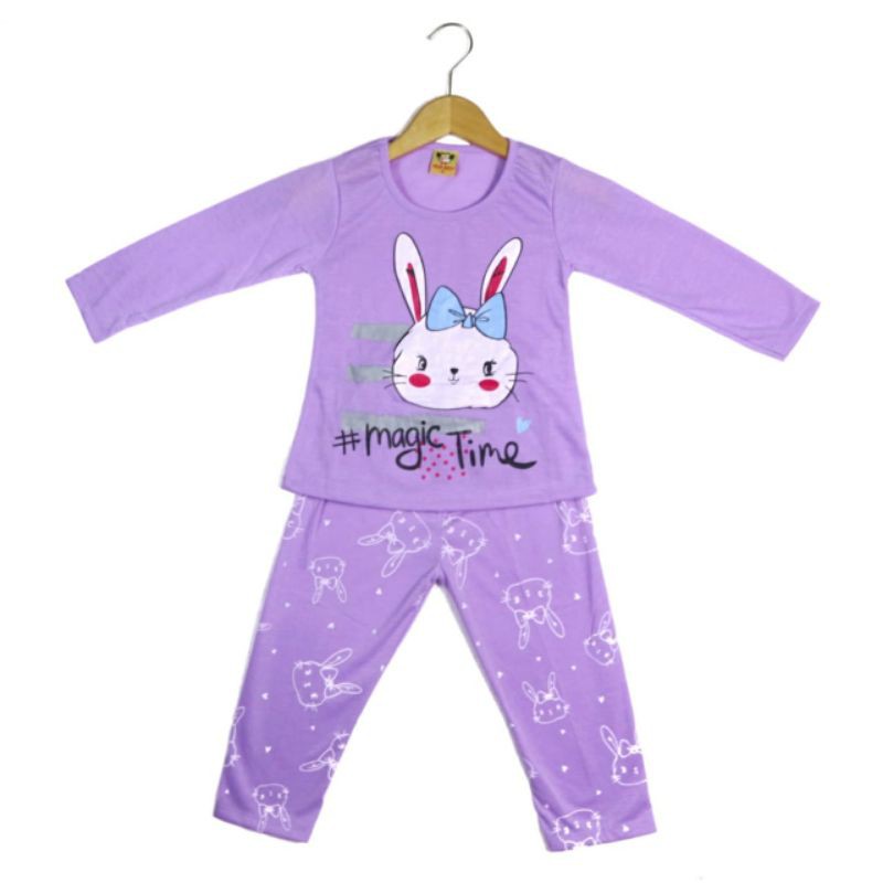 SETELAN BAJU ANAK PEREMPUAN SIKUNING MOTIF RABBIT TIME 2-6 TAHUN NEW