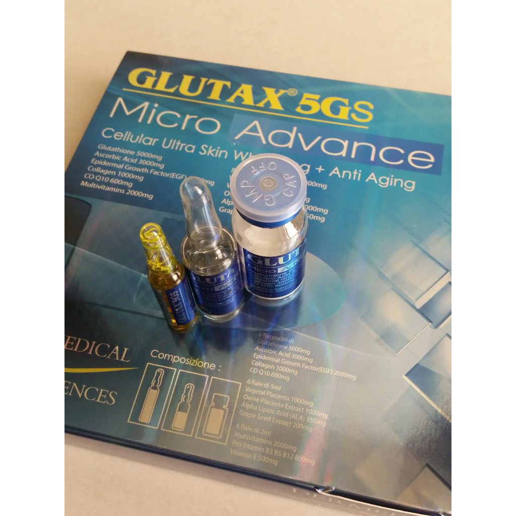 GLUTAX 5GS Micro Advance Cellular Ultra Skin Whitening +Anti-Aging | ECER (1 Set 3 Ampul)