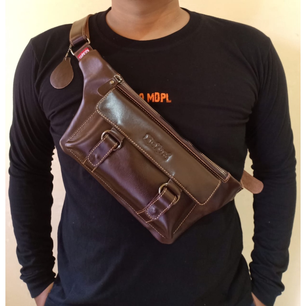 Tas waistbag kulit sapi asli classic 100% kulit sapi asli