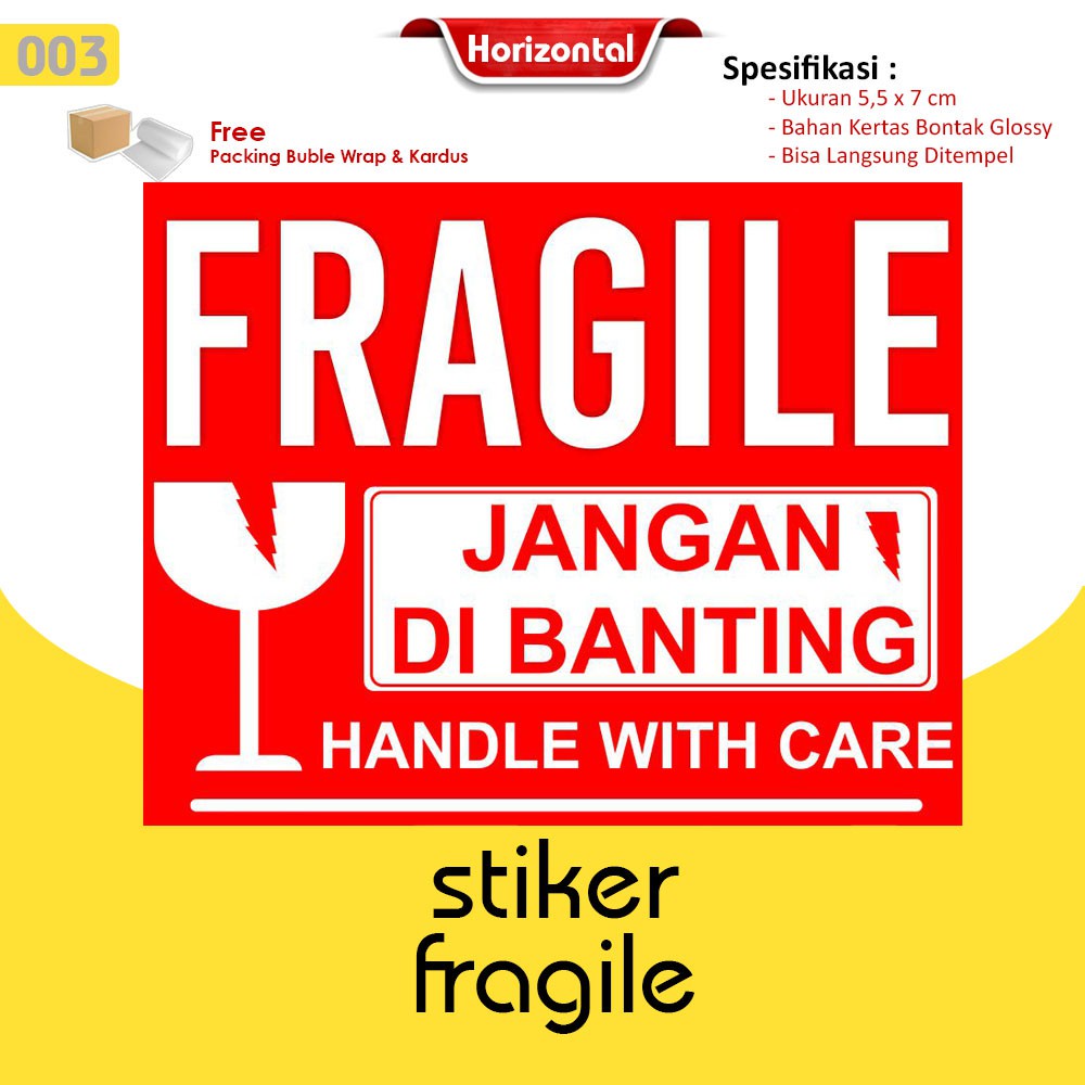 Stiker Fragile / Stiker Pecah Belah / Stiker Pengiriman Olshop / Stiker Unboxing Horizontal-003