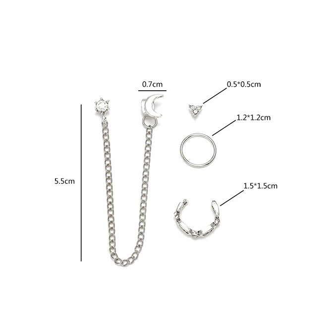 LRC Anting Tusuk Fashion White K Moon Love C-shaped Earrings Set D57249