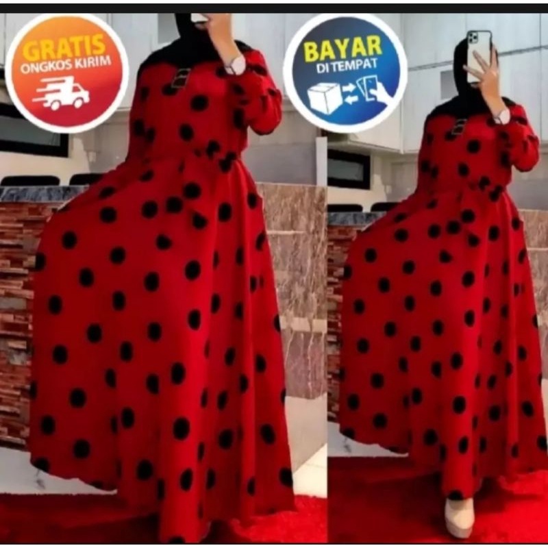 BAJU MUSLIM WANITA TERBARU 2021/OTHERS/BAJU GAMIS/GAMIS POLKADOT KATUN ORI TEBAL ADEM//GAMIS MURAH//