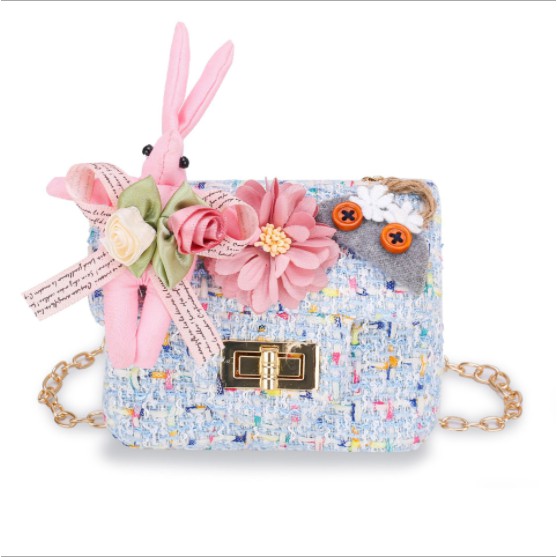 Tas Selempang Anak/ Slingbag Anak / Tas Rantai Linen Persegi Kecil MOTIF BUNNY &amp; FLOWER &amp; Frozen