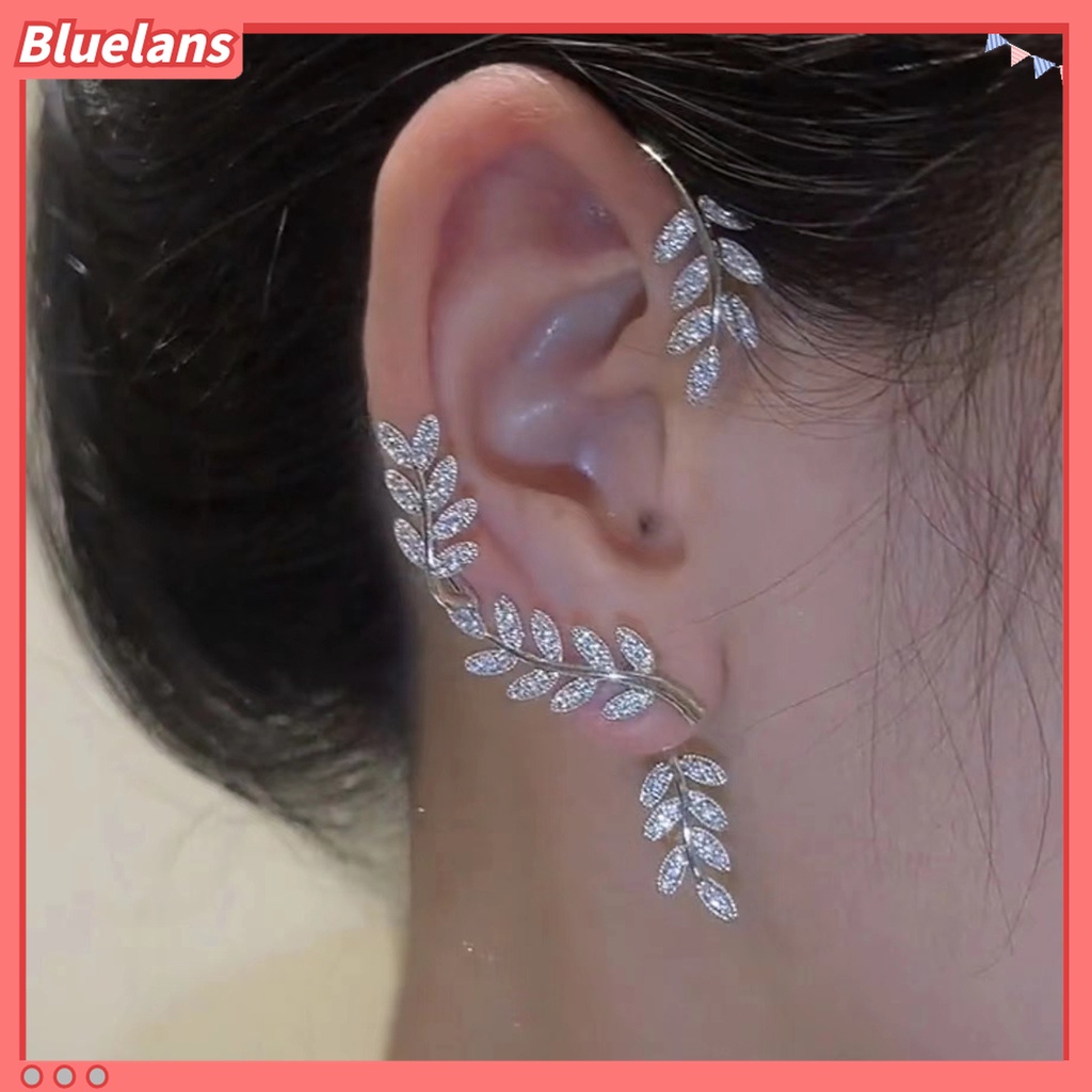 1pc Anting Klip Telinga Bentuk Daun Bahan Cubic Zirconia