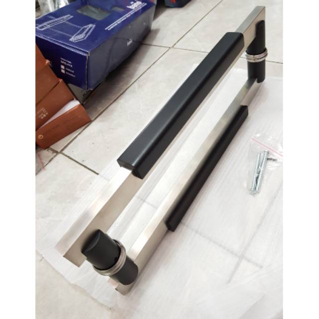 Handle stainless baut tembus 45cm kayu asli