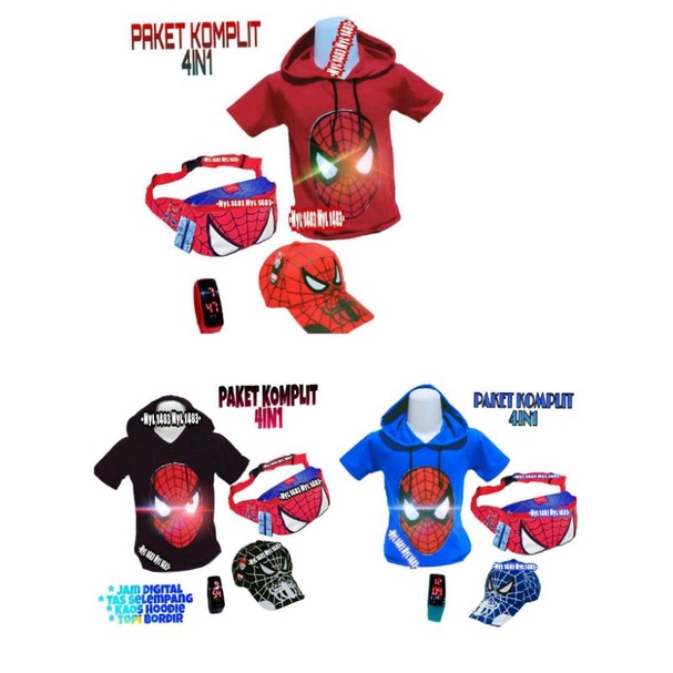 Baju anak led hoodie karakter  gratis tas selempang jam topi bordir