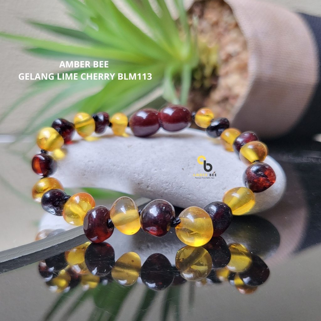 Gelang Amber Anak Premium Glossy Lime Cherry BGLC93 By Amber Bee