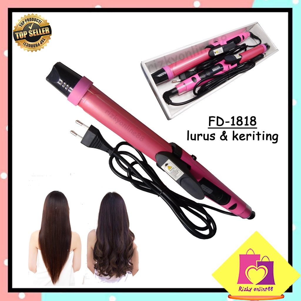 Rizkyonline88 catokan rambut 2in1 / alat pelurus dan keriting rambut FD-1818