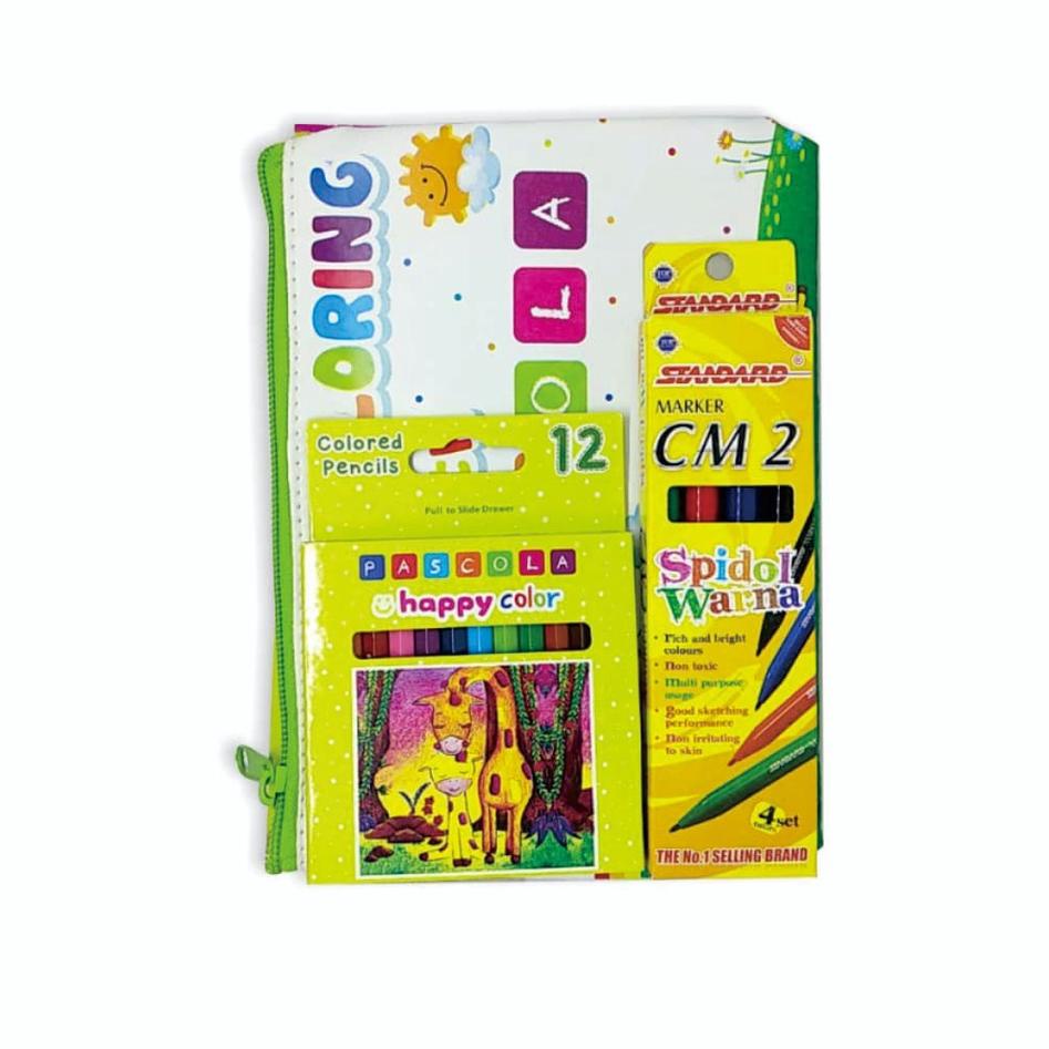 

Baru - Standard Paket Mewarnai 2-Coloring Crayon, Pensil Warna, Penghapus, Rautan, Marker, Pencase, Buku