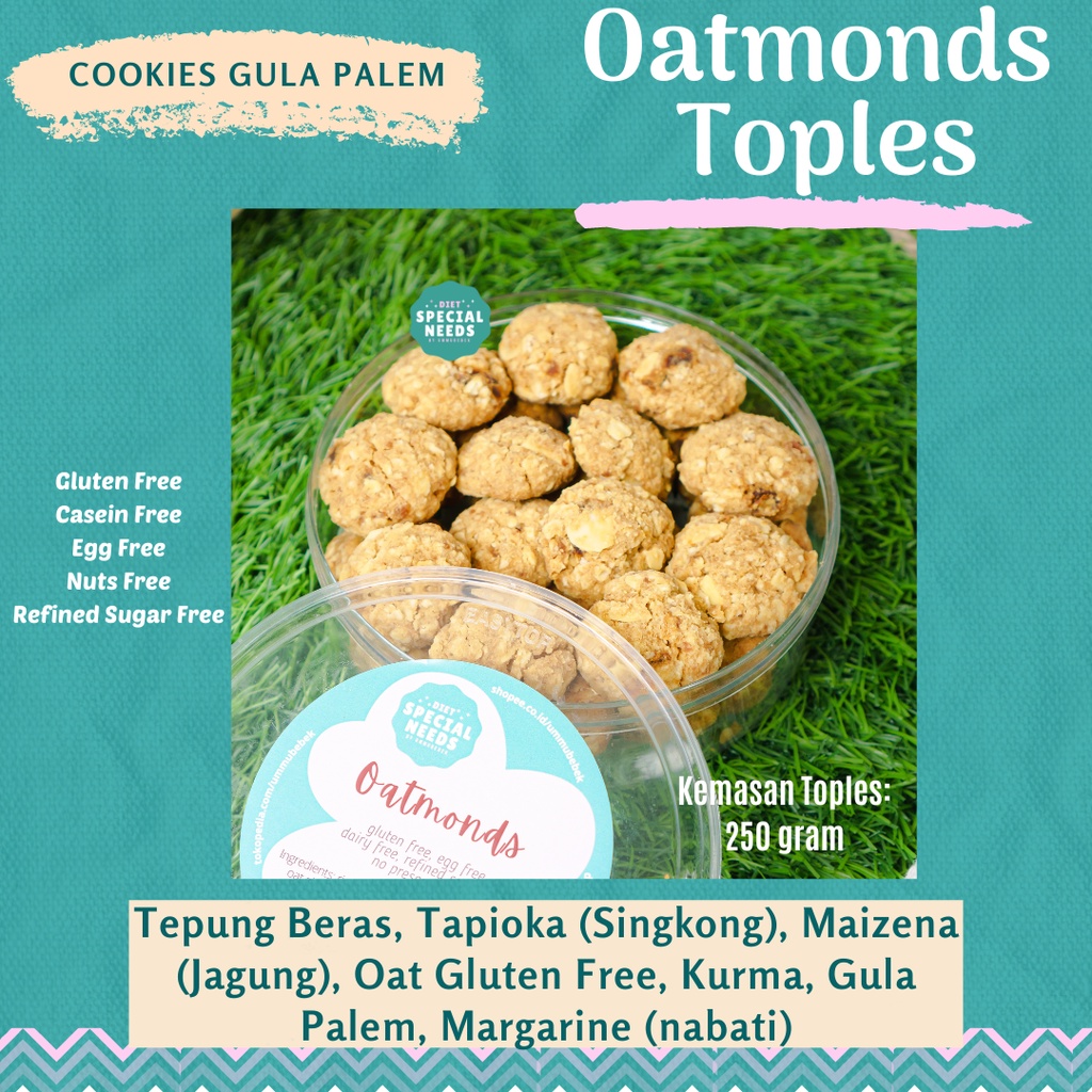 

Oatmonds Cookies - Gluten Free, Egg Free, Dairy Free, Sugar Diet - Diet Special Needs