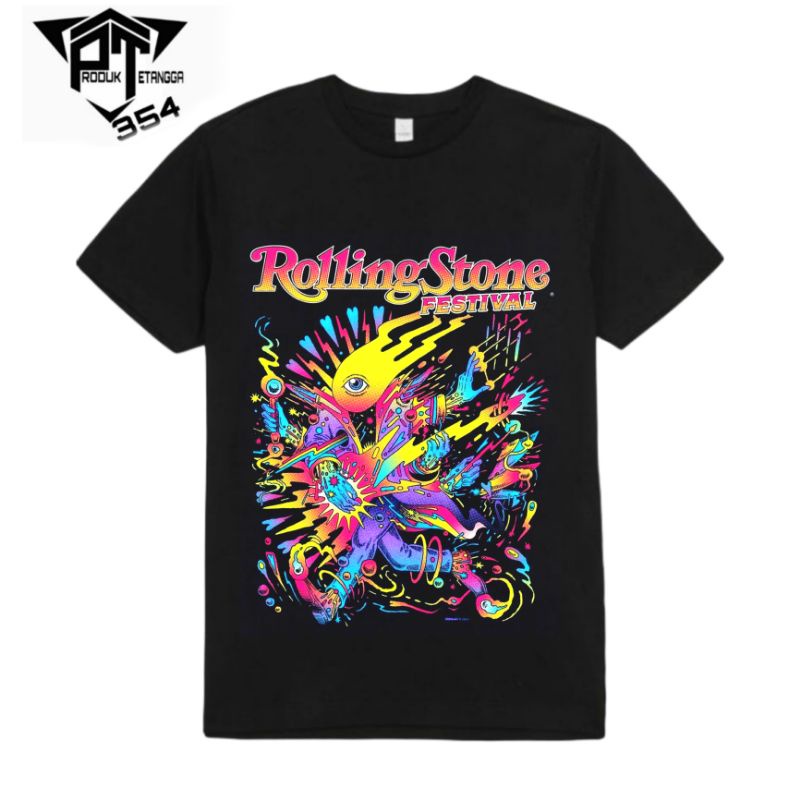 KAOS BAJU ROLLING STONE FESTIVAL - TSHIRT OVERSIZE BAND METAL VINTAGE BOOTLEG ROCK MUSIK - HITAM PRI