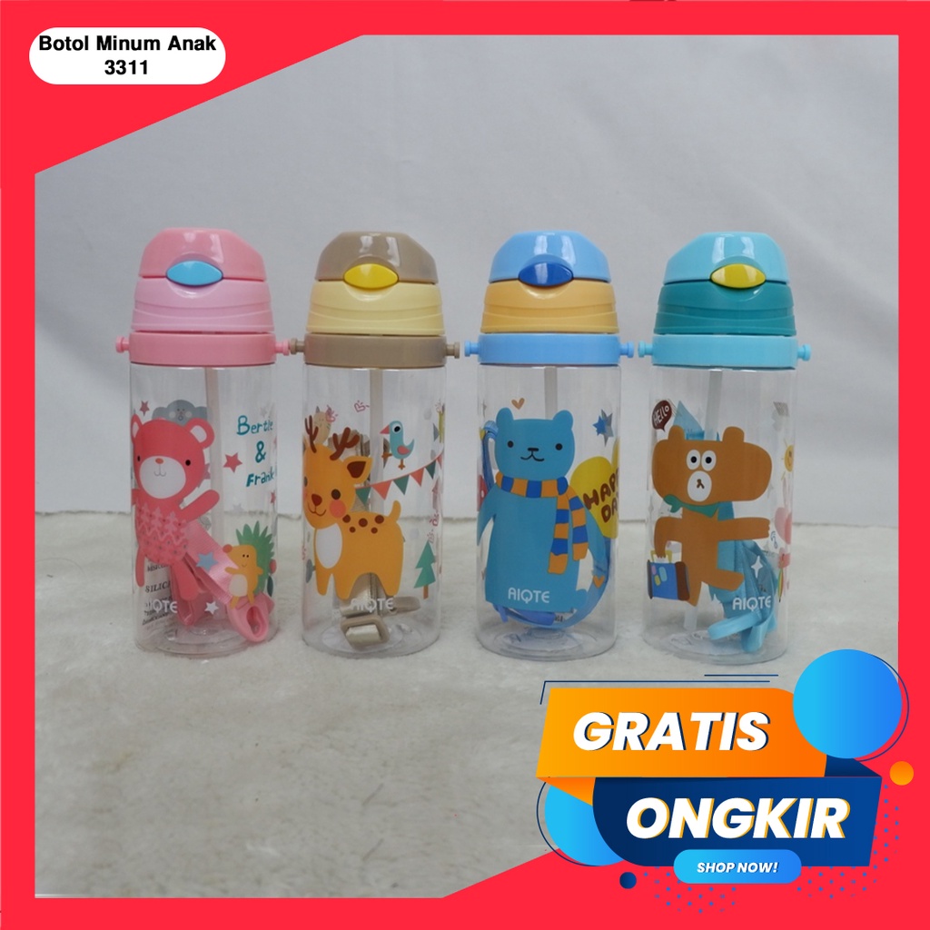 365 WATER BOTTLE #41093 Botol Minum Anak Karakter Fancy BPA Free Dengan Sedotan