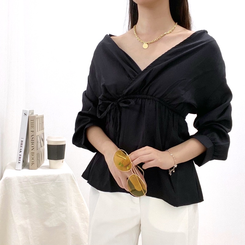 SAQILA Blouse V-Neck Kerah Formal Kimono Tied Waist / Atasan Kerja Wanita / Blouse Daily Casual 0347