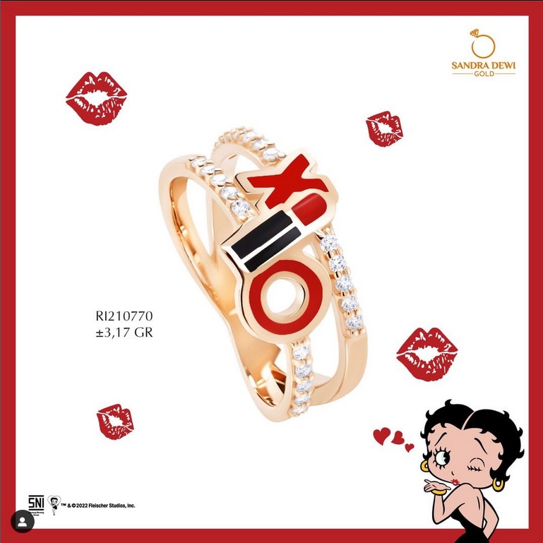 CINCIN EMAS SANDRA DEWI GOLD BETTY BOOP KISS COLLECTIONS LISTRING XO