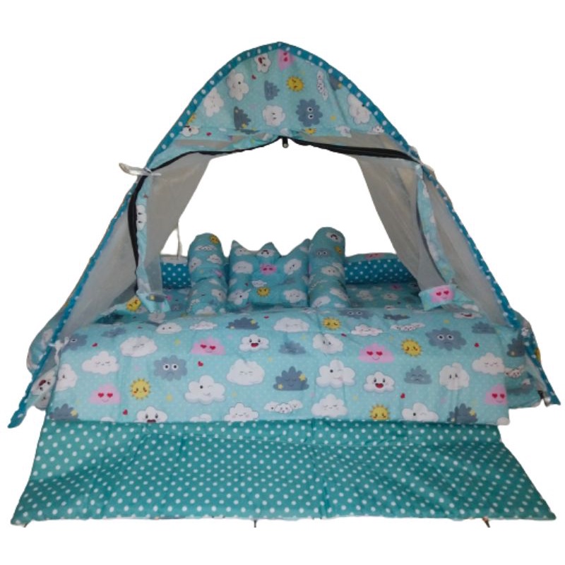 KASUR BAYI TENDA SET BEDCOVER/SELIMUT-Awan +bedcaver
