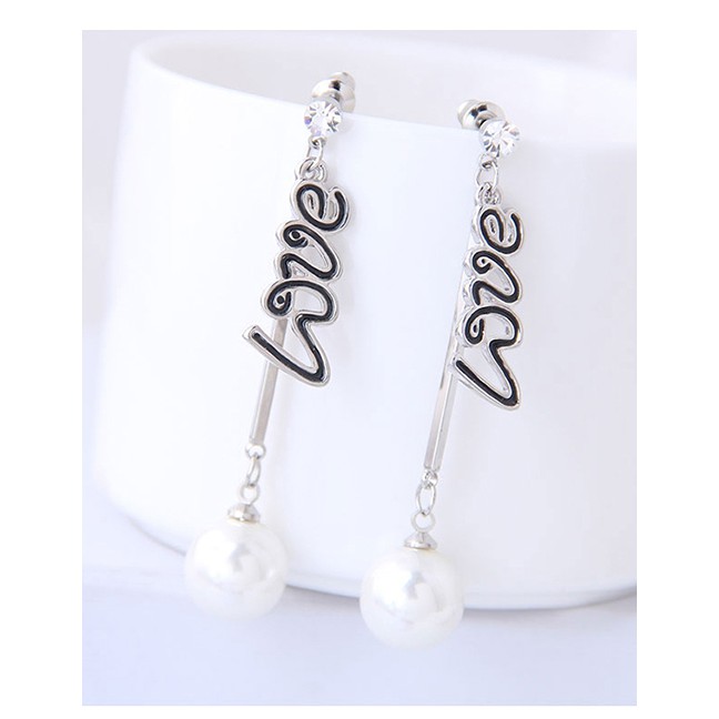 LRC Anting Tusuk Fashion Gold Love Pearl Earrings A57433