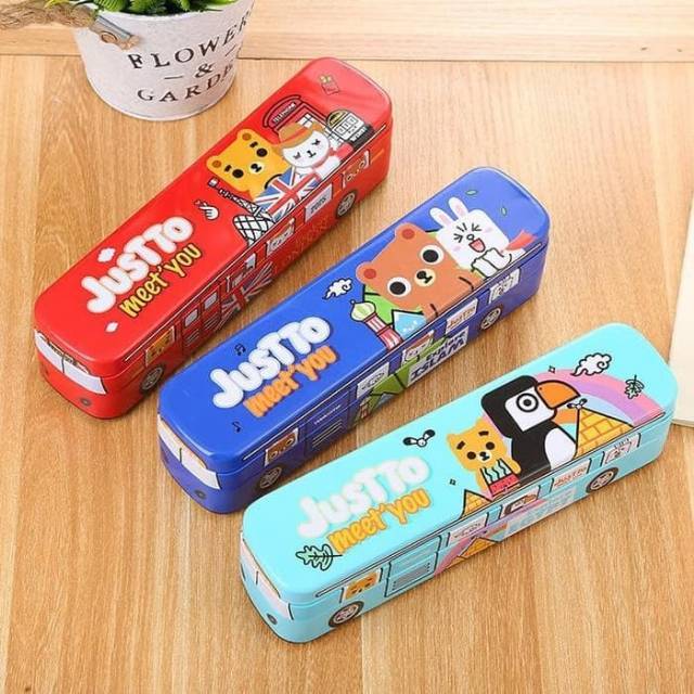 

SSA Kotak Pensil Anak Karakter Mainan Bus Ada Roda 2 Tingkat Bahan Kaleng