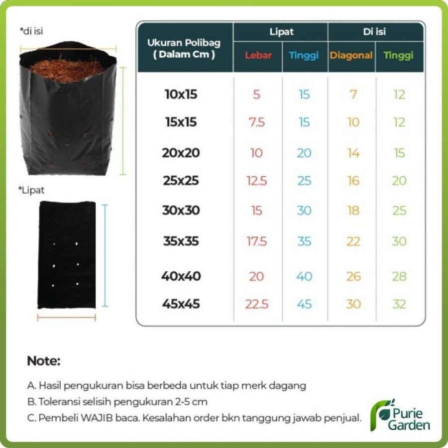 Polybag Polibag Tanaman Ukuran 10 – 45 cm 250gram PG KDR