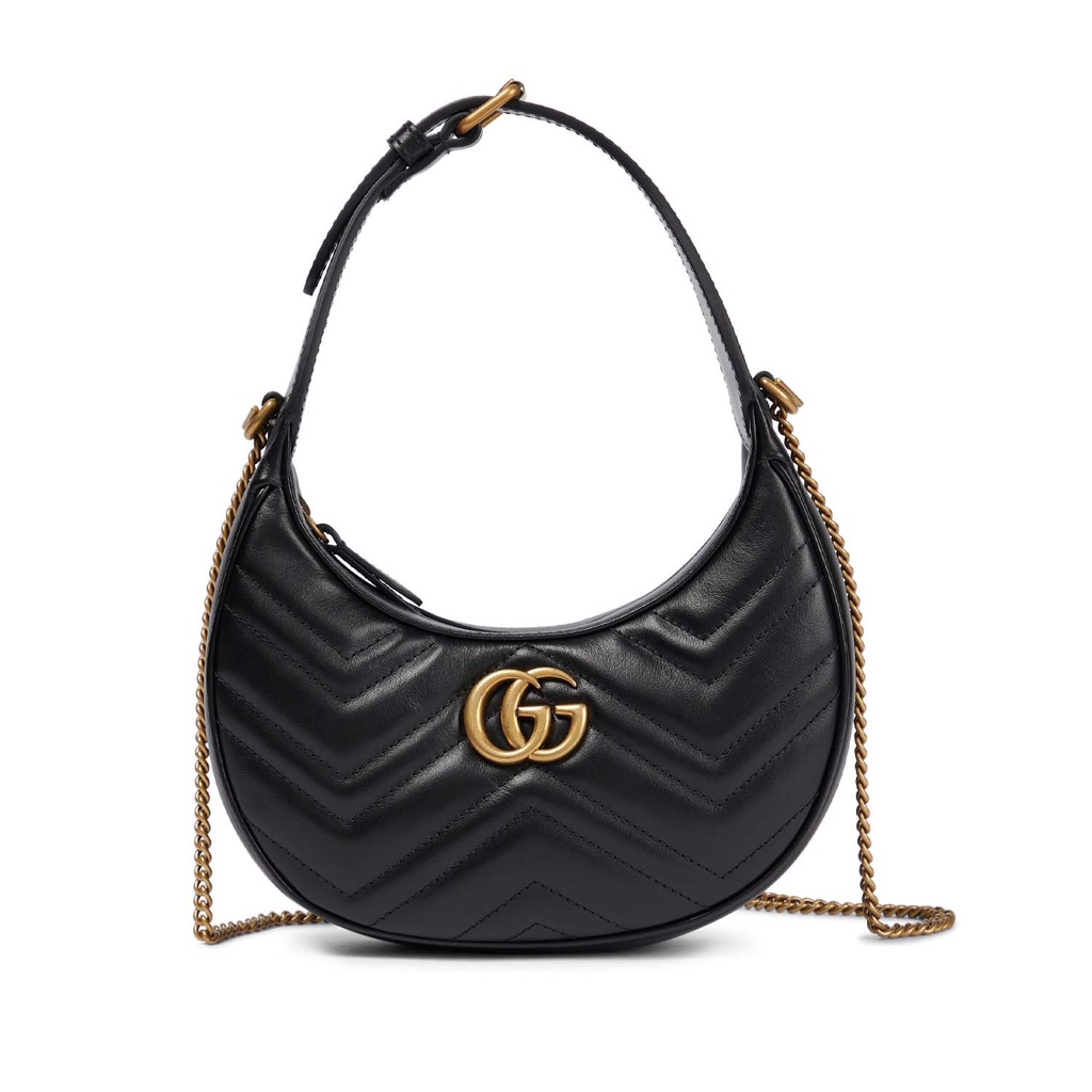 GG Marmont Mini Half-Moon Leather Shoulder Bag Black GHW (20.5 x 10.5)