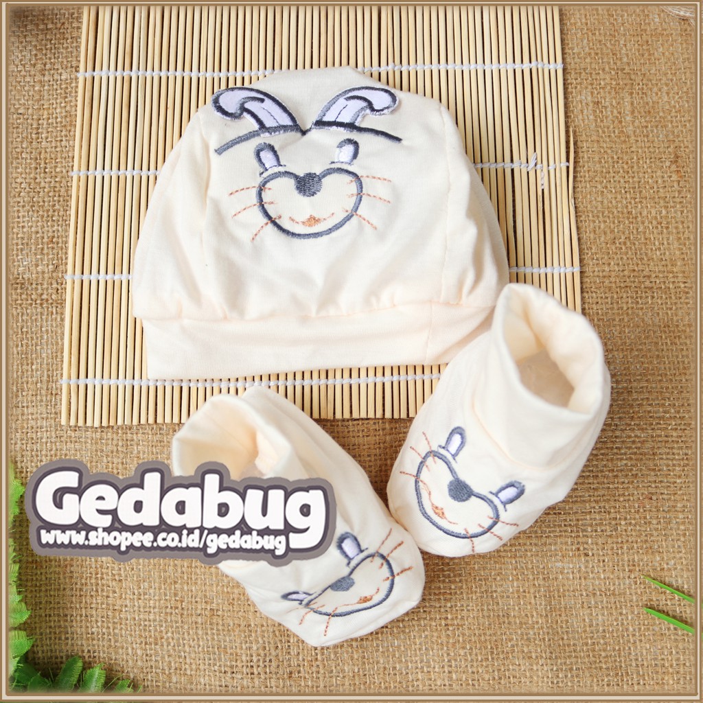 Topi Bayi Jack Cotton Motif Rabit / Set Topi + Kaos Kaki - gedabug