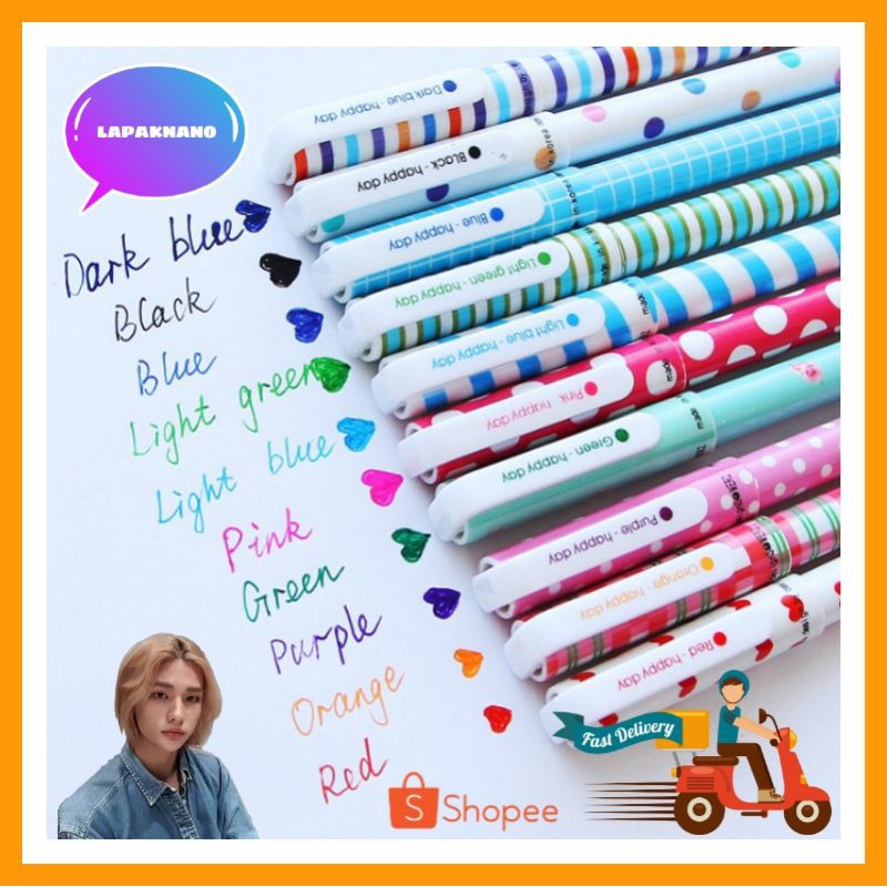 

Alat tulis korea 10 pena gel warna warni