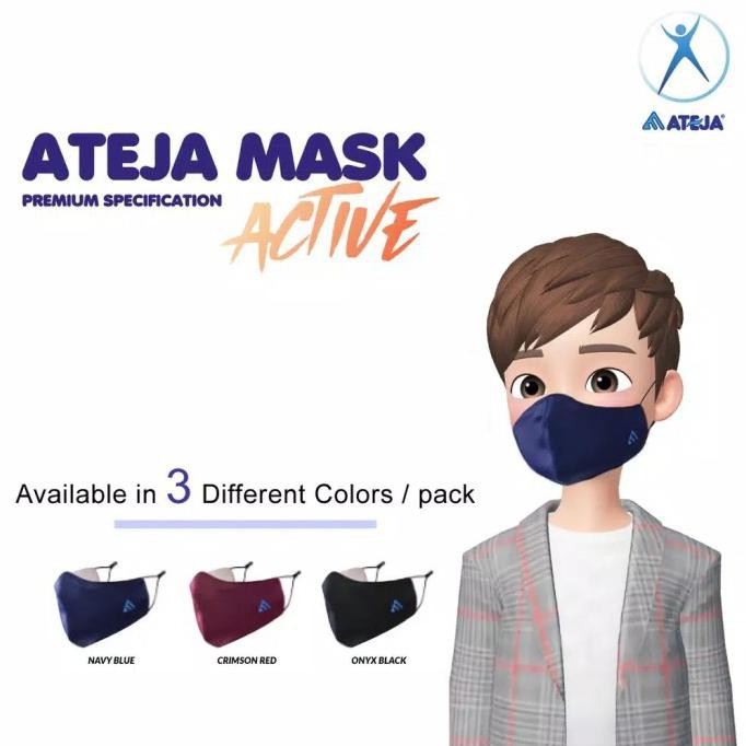 Masker Kain ATEJA MASK ACTIVE 3 Ply Non Medis Duckbill Earloop Aktif - 1 Pack 3 Warna