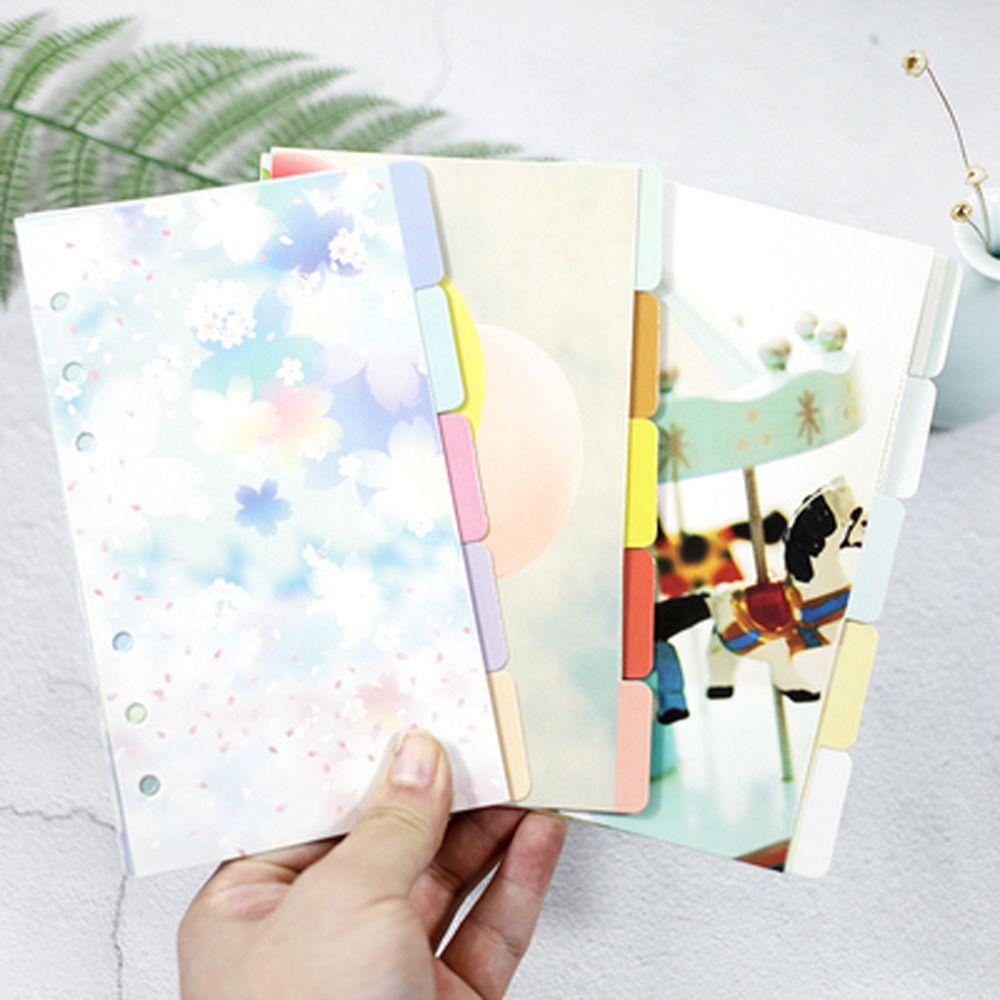 Agustinina Notebook Divider Index Personal Diary Stationery 6-Ring Binder Binder Kartu Indeks Pengikat Daun Longgar A5 A6 Halaman Pemisah Daun Longgar