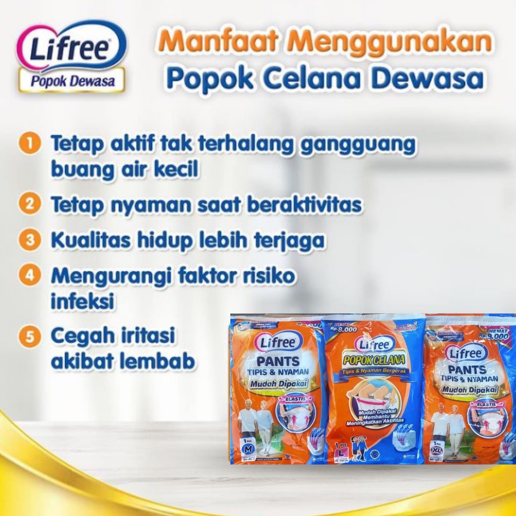 (isi 10) Lifree Popok Celana Dewasa size M,L,XL Sachet Satuan Pempers Pempes