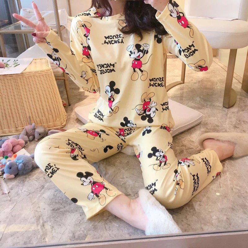 HUES.ID Baju Tidur Wanita Import Setelan Piyama Lengan Panjang Motif Kartun Fit to XXL 4018