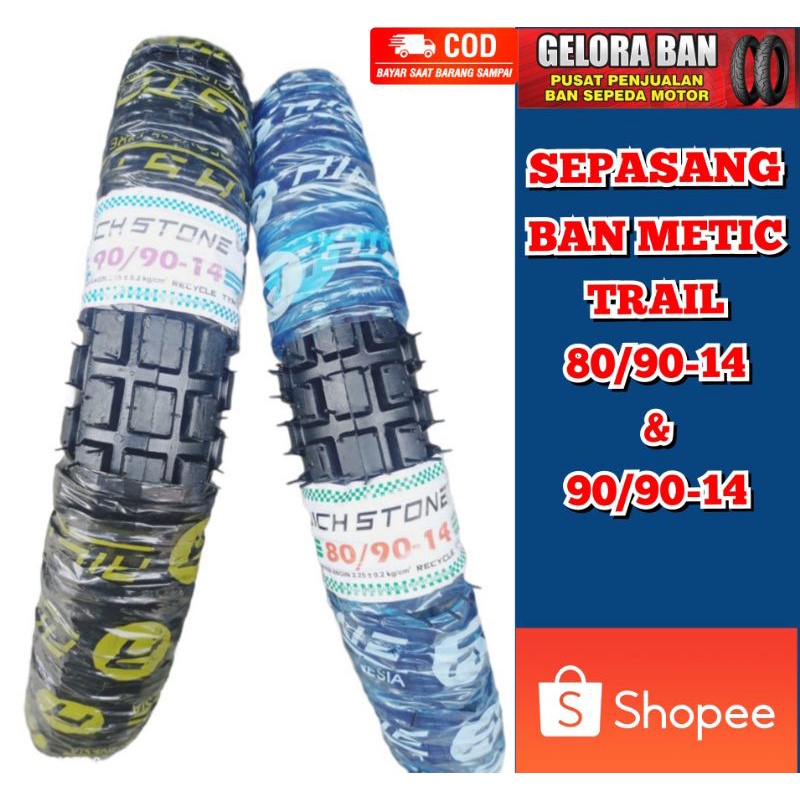 sepasang ban motor matic trail 80/90-14 &90/90-14 ban trail cangkul ban metic ring 14 ban richstone 
