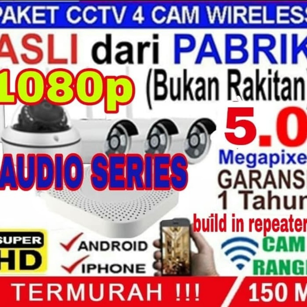 PAKET CCTV WIRELESS 4CH AUDIO SERIES HDD1TB LENSA 5MP 1080P