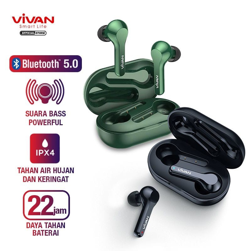 Headset Bluetooth VIVAN Liberty T200 Super Bass Power Full iPX4 Waterproof Wireless Earphone Handsfr