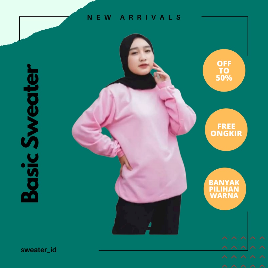 SWEATER_ID Sweater Polos Crewneck Pink Baby Pria Wanita Fleece Tebal Premium