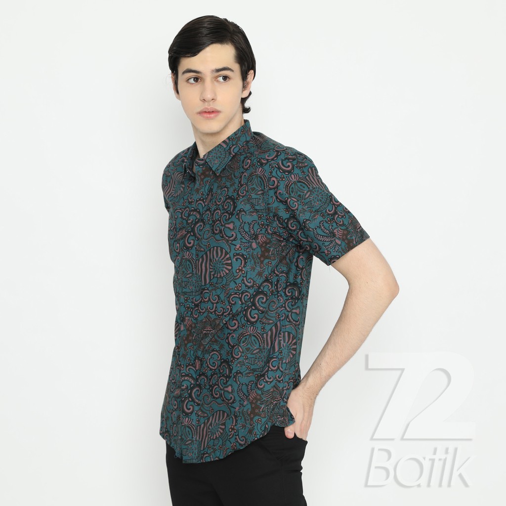 BAJU BATIK PRIA Kemeja Lengan Pendek Slimfit Premium Balian Biru Aqua Tosca Toska 725940 Cap 72 - Baju Kemeja Atasan Pakaian Setelan Batik Pria Cowok Laki Laki Remaja Keluarga Kantor Lengan Pendek Modern Slimfit Slim Fit Premium Kekinian