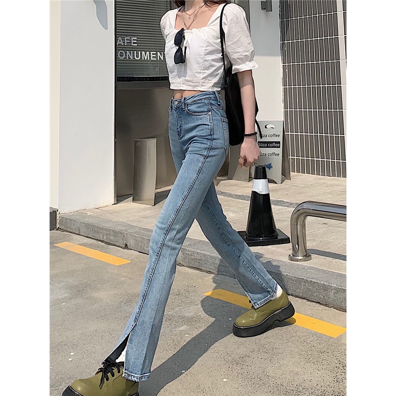 Stretch celana jeans high-waisted high-waisted dari Korea Selatan yang baru dari Korea Selatan