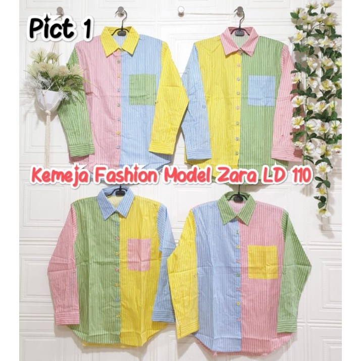 Atasan Kemeja Katun Salur Import Fashion Korea LD 110 s/d LD 120