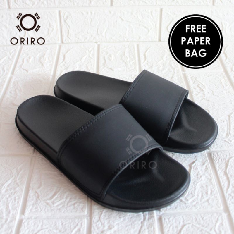 Sandal Hitam Polos Premium Pria Wanita Sendal Selop Slop Bagus