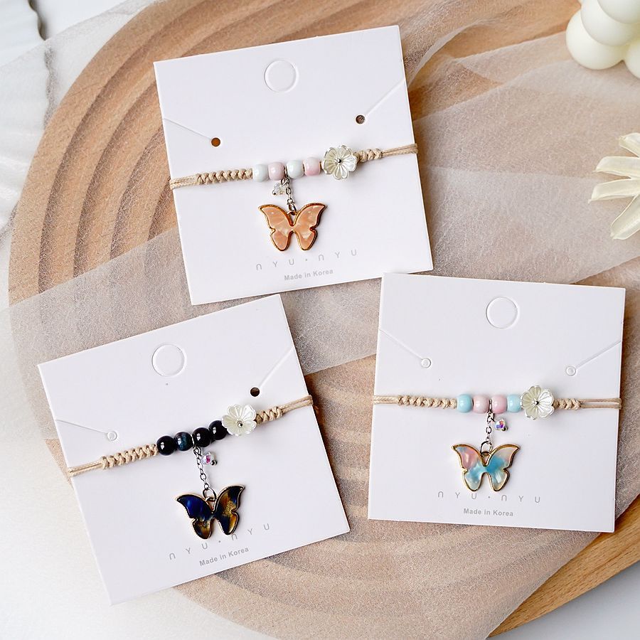 Gelang Rantai Mutiara Imitasi Dengan Charm Kupukupubunga Untuk Wanita Butterfly