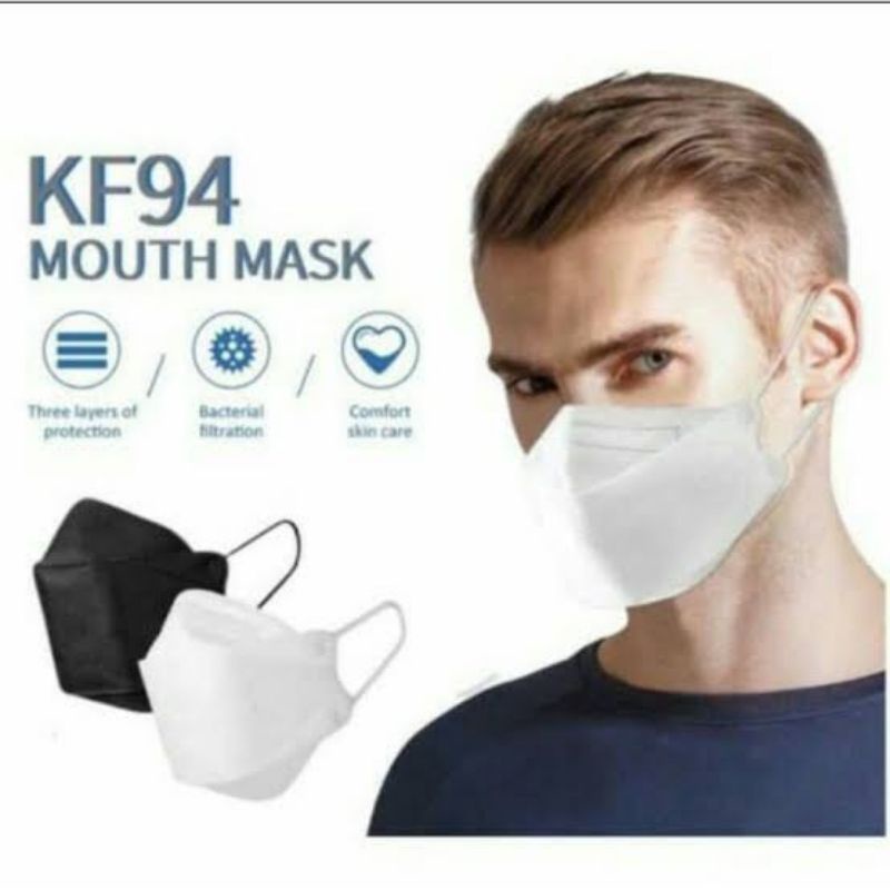 MASKER KF94 KOREA HITAM PUTIH KEMENKES ( ISI 10pcs/PACK ) / MASKER / KF94 / MASKER KOREA