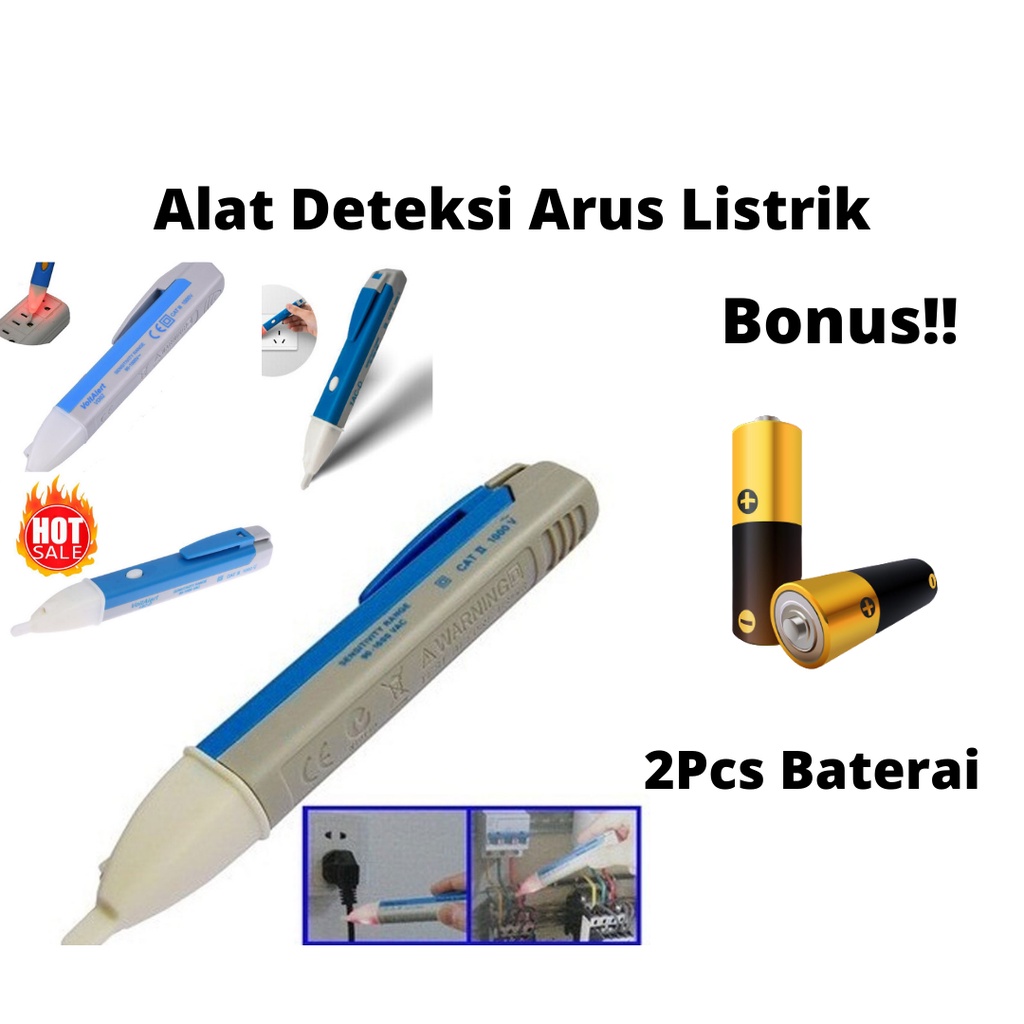 VOLTAGE DETECTOR BONUS 2 PCS BATERAI Alat Deteksi Kabel Putus / VoltAlert Pen Non-contact AC Voltage