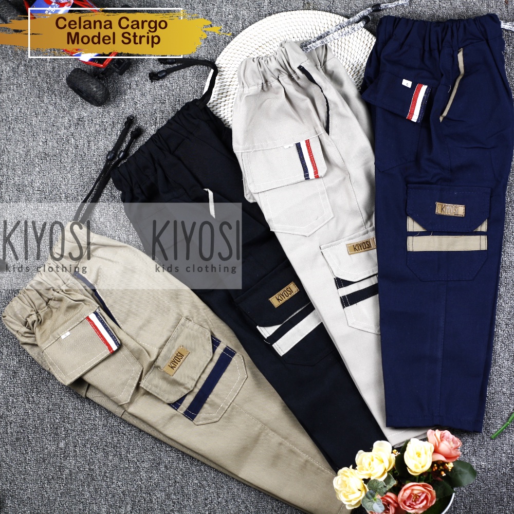 Celana Chinos Cargo Strip Anak Panjang Untuk Usia 0-7 Tahun