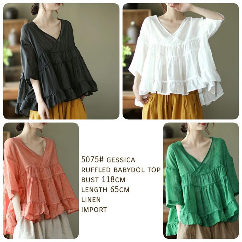 MDLV ~ 5075# Gessica Ruffled Babydoll Top Atasan Blouse Babydoll Import