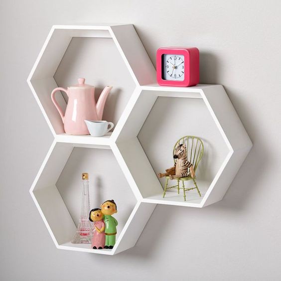 Hexagonal Shelves floating / rak Hexagonal