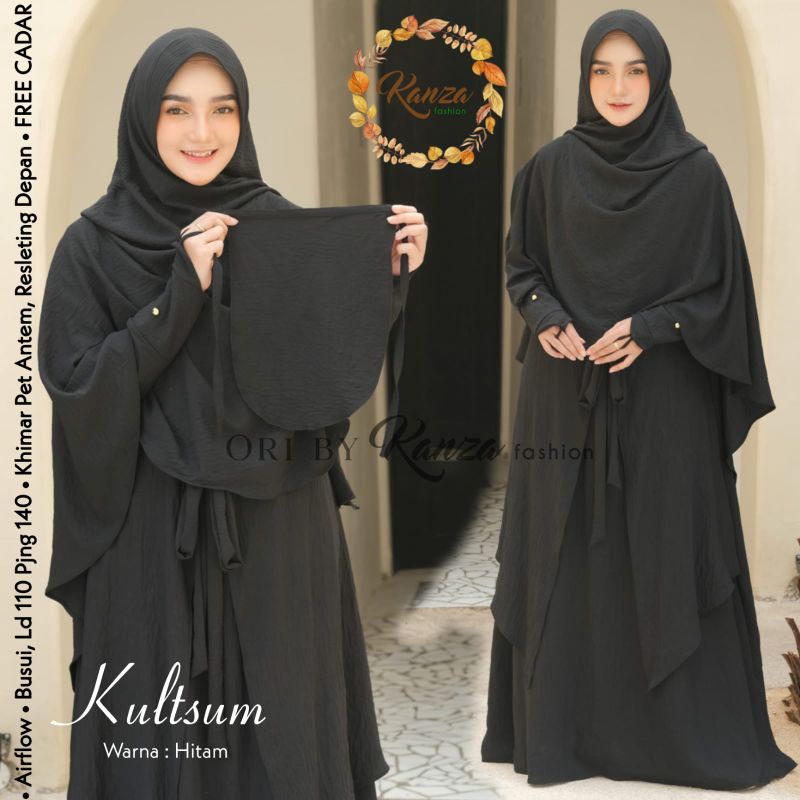 ⭐KULTSUM GAMIS SYARI Resleting depan, khimar pet antem bercadar