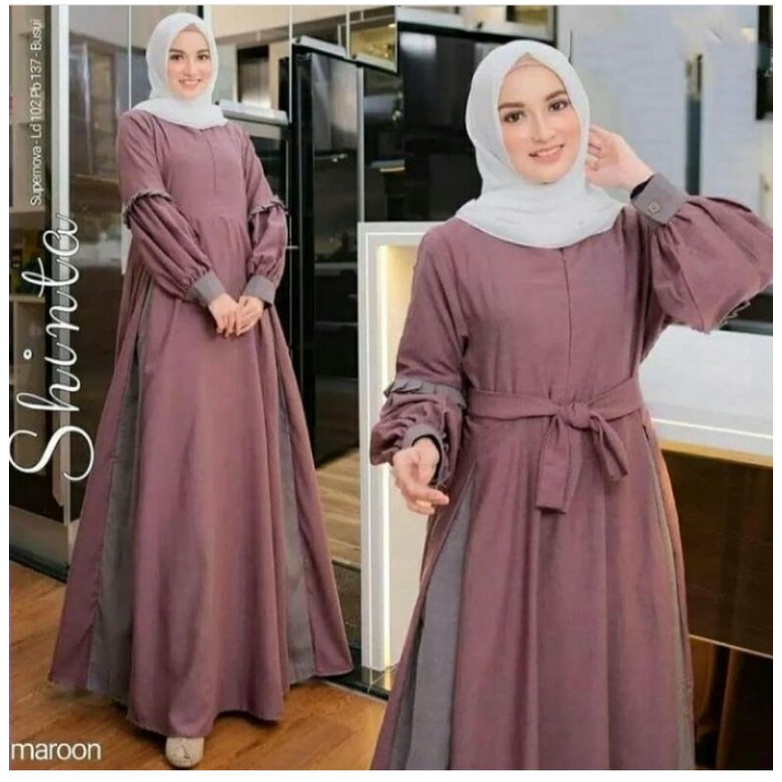 Shinta Dress-Gamis Remaja -Gamis tangan balon free belt