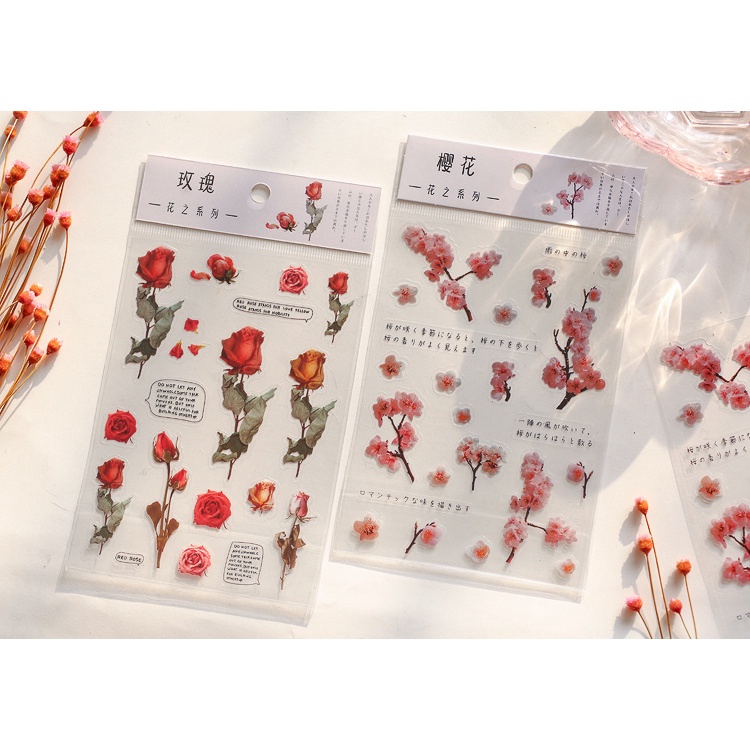 【Ready stock】Stiker scrapbook aesthetic Hadiah Gadis Rose Cherry Lavender Seri Dekorasi Perlengkapan anggun fashion COD