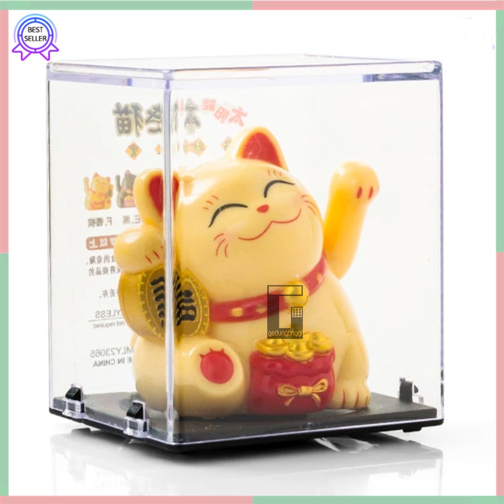 Patung Pajangan Boneka Hiasan Kucing Hoki Keberuntungan Lucky Cat Rejeki Maneki Neko Maneko Neki Tangan Goyang Gerak Bergerak Melambai Solar Baterai Batrai Batre Dashboard Mobil Meja Toko Kasir Cafe Cina China Jepang Murah Ukuran Size Kecil Mini Imut Lucu